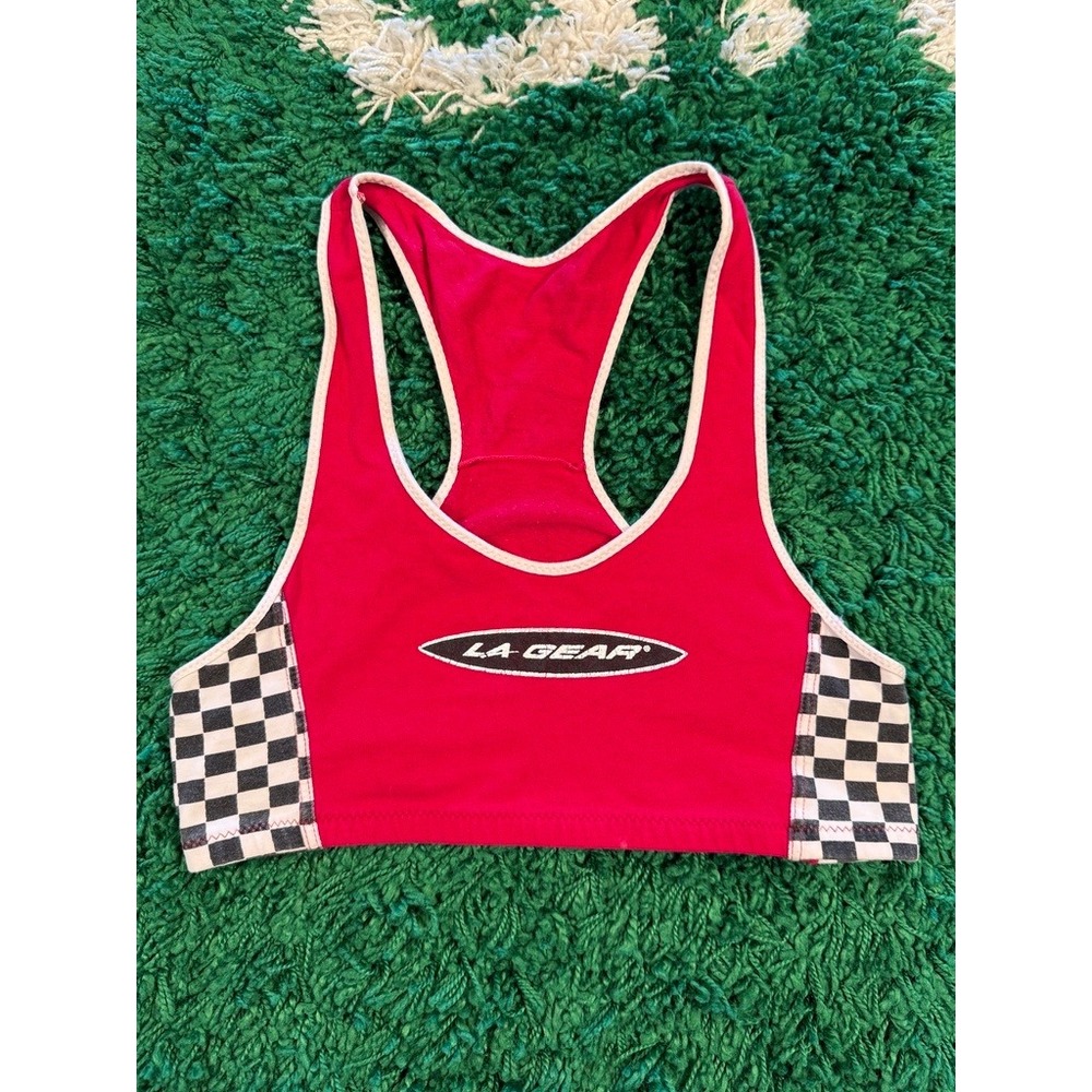 Vintage LA Gear Sports Bra Womens M Pink Good Vintage 90s Checkerboard Racerback